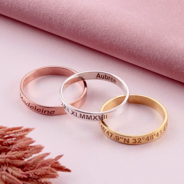 Love Couple Rings, Custom Ring, Engraved Ring, Personalized Ring, Stack Rings, Dainty Name Ring, Fidget Ring, Anniversary Gift, gift for her