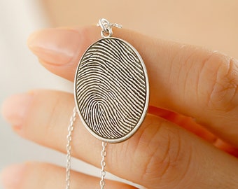Custom Fingerprint Necklace, Sterling Silver Memorial Jewelry, Personalized Remembrance Gift, Actual Fingerprint Pendant, Loss of Loved One