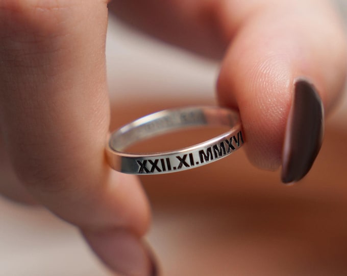 Personalized Date Ring for Her, Love Couple Rings, Couple Name Rings, Minimalist Engraved Silver Band, Wedding Date Jewelry, Unique gift