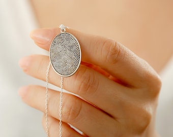 Fingerprint Necklace, Sterling Silver Fingerprint Necklace, Gift For Her, Personalized Necklace, Signature Jewelry, Memorial Gifts for Mom