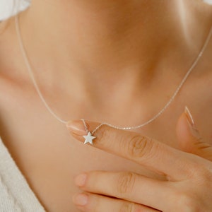 Tiny Initial Star Necklace, Dainty Initial Necklace, Super Star Necklace, Silver initial Necklace, Star Choker, Christmas Gift, Gift for Her