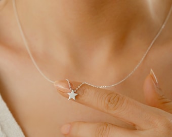 Winzige erste Sternkette, zierliche erste Halskette, Super Star Kette, erste Silberkette, Sternhalskette, Weihnachtsgeschenk, Geschenk für sie