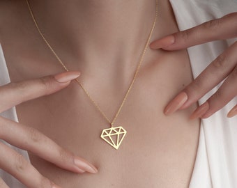 Gold Diamant Halskette, befestigt Diamant an Kette, Diamant Solitär Halskette, Diamant Halskette Silber, Weihnachtsgeschenk Diamant Halskette