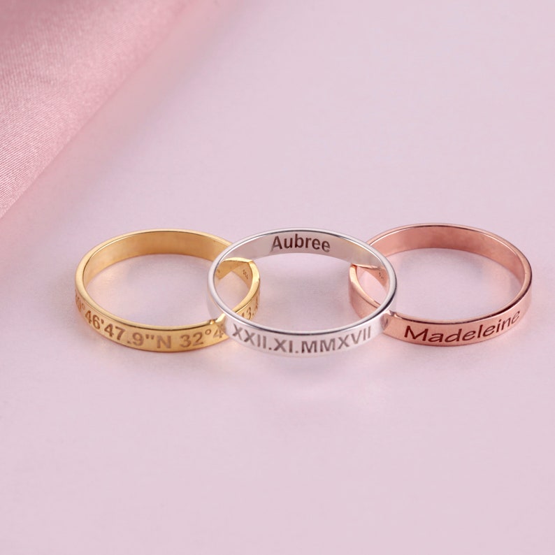 Engraved Rings Wedding Day Gift Personalized Rings Stacking Etsy