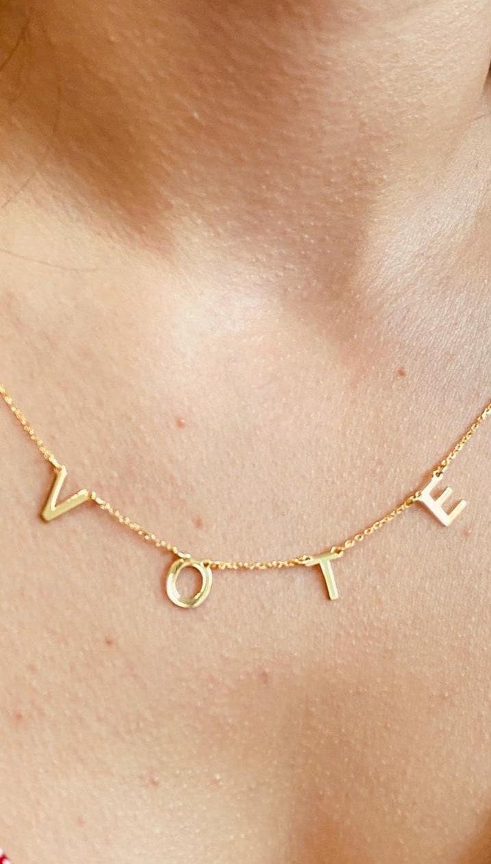Vote Necklace,  Michelle Obama Gold plated Necklace, Gold Vote Choker, Silver Vote Pendant, Letter necklace, Initial Necklace, Gift for Mom