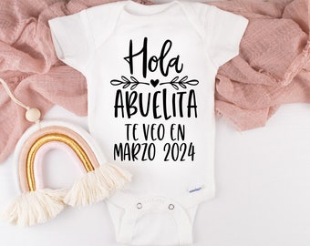 PERSONALIZED Spanish Pregnancy Announcement Onesies® Bodysuit Hola Abuelita Te Veo En Due Date Anuncio De Embarazo Sorpresa en Espanol