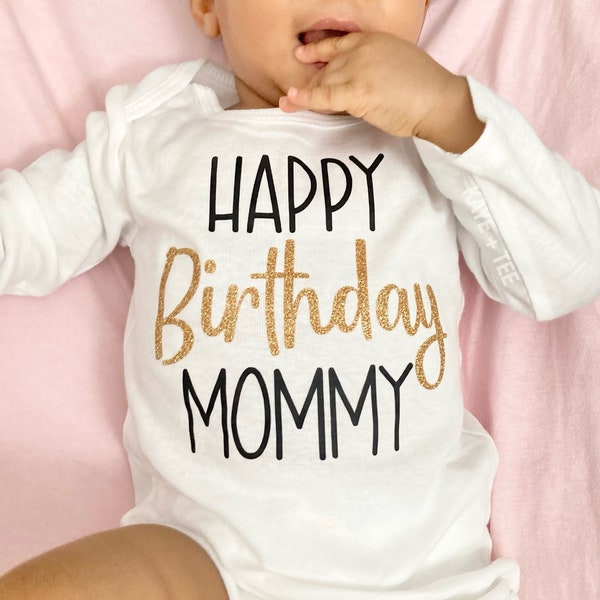 Happy Birthday MOMMY or DADDY Baby Bodysuit | Cute Gift for New Mom or Dad | Surprise Parent's Glitter Baby Shirt Father Mother's Birthday