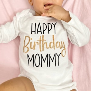 Happy Birthday MOMMY or DADDY Bodysuit for Baby | Cute Gift for New Mom or Dad | Surprise Parent's BDay | Glitter Baby Shirt