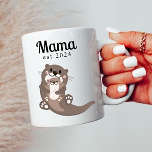 Mama Otter Ceramic Mug 11oz, New Mom Est 2024, Mother's Day, Baby Shower Gift, Gift for Her, Gift for Wife, Cute Otter Mug, Mommy Mug