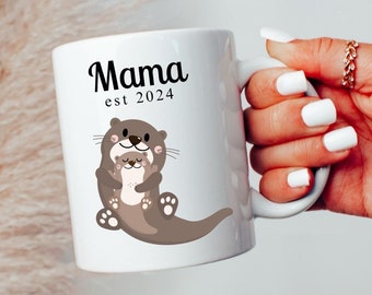Mama Otter Ceramic Mug 11oz, New Mom Est 2024, Mother's Day, Baby Shower Gift, Gift for Her, Gift for Wife, Cute Otter Mug, Mommy Mug