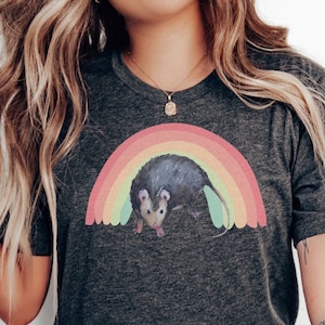 Possum Rainbow T Shirt, Funny Opossum Top, Unique Shirt, Weird Top, Gift Idea, Animal Lover Gift, Possum Fan