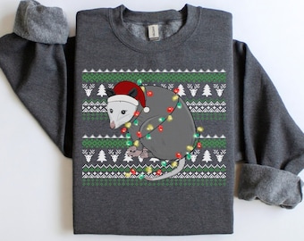 Opossum lelijke kersttrui, grappige kerstman opossum kerst trui met ronde hals, lelijke kersttrui, opossum minnaar cadeau