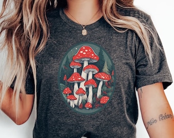 Mushroom Goblincore T-Shirt, Mushroom Forestcore Top, Cottagecore Shirt, Red Mushroom Shirt, Earthy Aesthetic Top, Botanical Tee