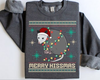 Possum Ugly Christmas Crewneck Sweatshirt, Merry Hissmas Opossum Sweatshirt, Christmas Sweatshirt, Trashcore Holiday Sweatshirt