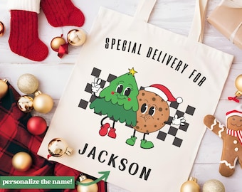 Personalized Christmas Tote Bag, Custom Christmas Gift Bag, Christmas Bag, Holiday Gift Bag, Christmas Party Bags for Kids, Custom Name Bag