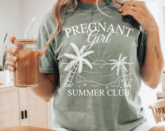 Comfort Colors® Pregnant Girl Summer Shirt, Baby Announcement Shirt, Pregnancy Reveal Tee, Baby Shower Gift, New Mom Shirt, Pregnant Top