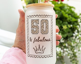 50th Birthday Gift, 16oz Glass Tumbler, Personalized 50th Birthday Tumbler, Bestfriend Birthday Gift, 50th Birthday Coffee Cup, Gift for Her