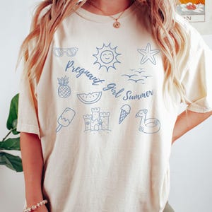 Comfort Colors® Pregnant Girl Summer Shirt, Beach Pregnancy Announcement Tee, Pregnancy Reveal Tee, New Mom Top, Gift for Her, Pregnant Tee