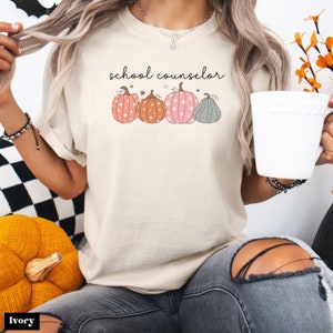 Comfort Colors® School Counselor Shirt, Fall Pumpkin School Counselor Top, Guidance Counselor T-Shirt, Therapist School, School Psychologist