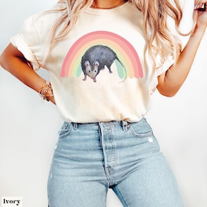 Possum Rainbow Shirt, Comfort Colors, Funny Opossum Top, Unique Shirt, Weird Top, Gift Idea, Animal Lover Gift, Possum Fan, Pride Shirt