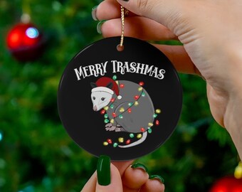 Possum Ornament | Black Round Ceramic Ornament | Merry Trashmas | Christmas Decoration | Home Decor | Weird Ornament | Funny Decor