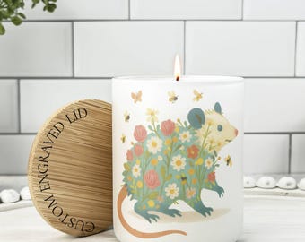 Cute Possum Candle, Cottagecore Possum Candle Gift, Floral Possum Decor, 10oz Hand Poured Soy Candle, Gift for Friend, Opossum Gift for Her