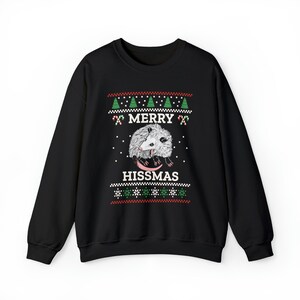 Possum Ugly Christmas Crewneck Sweatshirt, Merry Hissmas Opossum Sweatshirt, Ugly Holiday Top, Screaming Possum Top, Trashcore Pullover