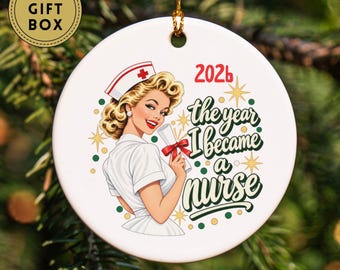 Personalized Nurse Ornament, The Year I Became a Nurse Keepsake, Nursing Graduation Gift, New Nurse Gift, Retro Healthcare Worker Decoration