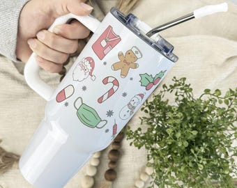 Christmas Nurse Tumbler, 40oz Stainless Steel Tumbler, Holiday Gift for RN or CNA, Cute Medical Tumbler, Nursing Themed Christmas Tumbler