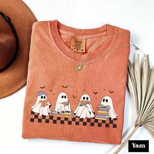 Comfort Colors® Cute Ghost Reading Book Halloween Tshirt, Ghost Reading Book Girly Shirt, Ghost Girly Halloween Gift, Trendy Halloween Gift