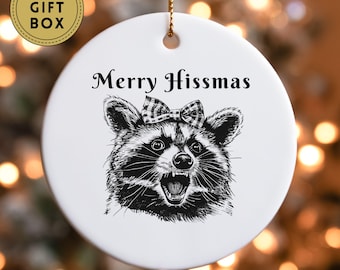 Racoon Christmas Ornament, Merry Hissmas, Funny Racoon Ornament, Raccoon Decor, Raccoon Gifts, Gift for Friend, Funny Ornament, Santa Possum