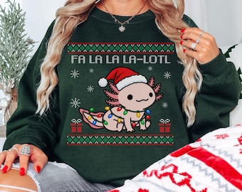 Axolotl Ugly Christmas Sweatshirt, Kids Christmas Axolotl Sweatshirt, Cute Holiday Crewneck, Matching Family Christmas Sweatshirt