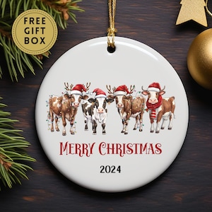 Cow Ornament, Cow Christmas Ornament, Festive Cow Ornament, Farmhouse Christmas Ornaments, Santa Cow Christmas Ornament, Gift for Her