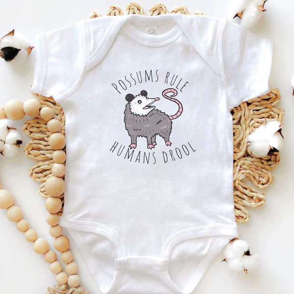 Possums Rule Humans Drool Infant Baby Bodysuit, Opossum Baby Outfit, Possum Lover Gift, New Baby Gift, Baby Shower Gift, Animal Baby Outfit