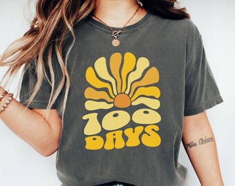 Comfort Colors® 100 Days of School Shirt, Groovy Sun Teacher Tee, 100th Day of School Celebration Shirt, School Sweatshirt, Gift for Teacher