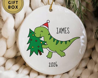 Personalized Dinosaur Christmas Ornaments for Kids, Customized Dinosaur Christmas Gift For Grandson, Grandkids Christmas Keepsake