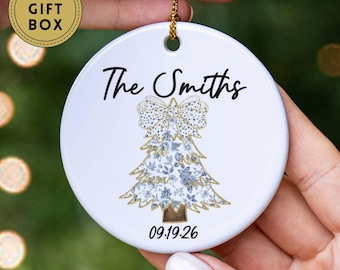 Chinoiserie Personalized Wedding Ornament, Custom First Christmas Married Ornament, Wedding Keepsake, Christmas Gift For Newlywed