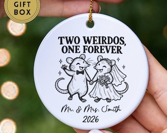 Funny Possum Wedding Ornament, Custom First Christmas Married Ornament, Personalized Wedding Keepsake, Christmas Gift For Newlywed
