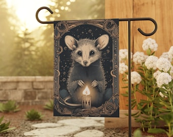 Opossum Tarot Card Garden Flag, Goblincore Garden Decor, Trashcore Possum Home Flag, Home Decor, Animal Garden Decor