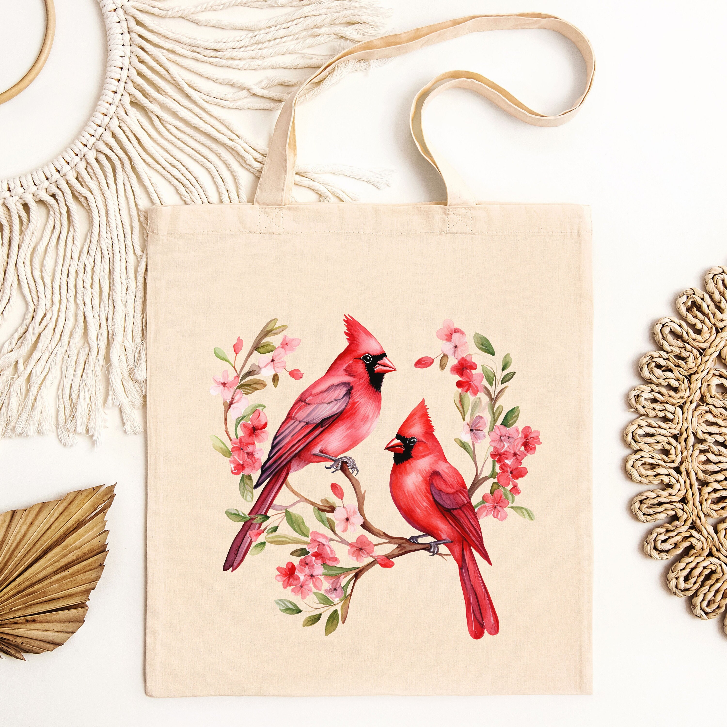 Red Cardinals Cotton Canvas Tote Bag, Bird Lover Gift, Cardinal
