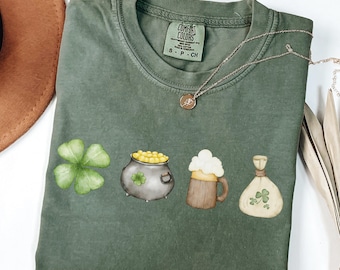 Camiseta del Día de San Patricio de Comfort Colors®, camiseta con trébol, linda camiseta del Día de San Patricio, camiseta de la suerte, camiseta con trébol de cuatro hojas, día de San Patricio