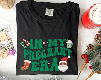 Comfort Colors® In My Pregnant Era Christmas Shirt, Pregnancy Announcement Tee, Pregnancy Reveal Christmas Shirt, New Baby Announcement