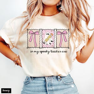 Comfort Colors® Spooky Teacher Era Shirt, Cute Teacher T-Shirt, Coquette Teacher Shirt, Ghost Teacher Shirt, Halloween Fall Teacher Shirt