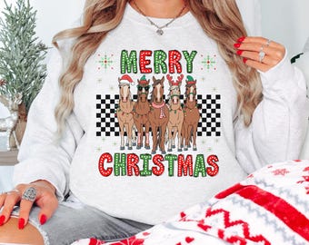 Christmas Horse Sweatshirt, Western Christmas Horse Sweater, Horse Sweatshirt, Horse Xmas Gift, Womens Christmas Sweater, Horse Lover Gift