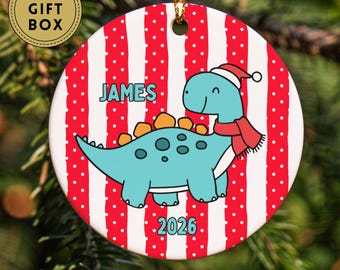 Personalized Dinosaur Christmas Ornaments for Kids, Customized Dinosaur Christmas Gift For Grandson, Grandkids Christmas Keepsake