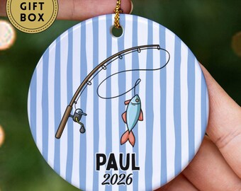 Personalized Fishing Christmas Ornament, Custom Fisherman Ornament, Dad Fishing Gifts, Fish Holiday Gift, Gift For Grandpa, Gift for Dad