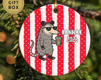 Personalized Possum Christmas Ornament, Funny Quirky Holiday Best Friend Gift Exchange, Cute Unhinged 2026 Ornament, Festive Feral Opossum