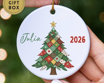 Personalized Patchwork Christmas Tree Ornament, Quilter Gift, Christmas Keepsake, Quilt Retreat Gift, Gift for Mom, Patchwork Ornament