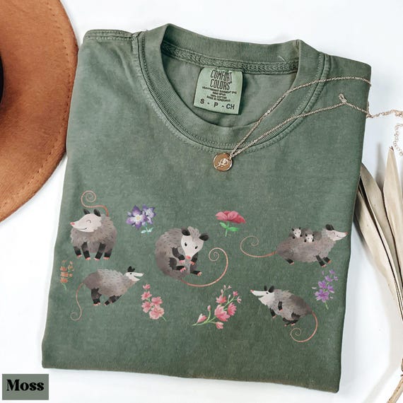 Comfort Colors® Possum Shirt, Cottagecore Opossum T-shirt, Floral Possum Shirt, Cute Animal Lover Graphic Tee, Gift for Possum Lover