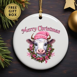 Cow Ornament, Pink Cow Christmas Ornament, Cow Ornament, Farmhouse Christmas Ornaments, Santa Cow Christmas Ornament, Gift for Her